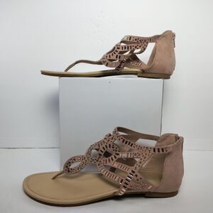 JustFab Ellie Embellished Rhinestone Gladiator Flat Sandals Nude Womens 7.5
